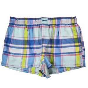 Joyspun Womens Plaid Pull-on Shorts Blue Yellow Pink Cotton Rayon M 8-10 EUC